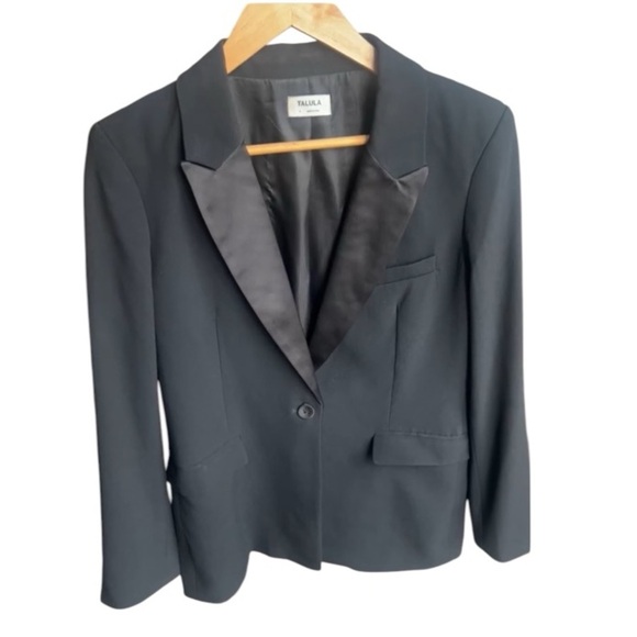 Talula Blazer Tuxedo Style Satin Lapel Black BlazerWomen Size S - Picture 1 of 17